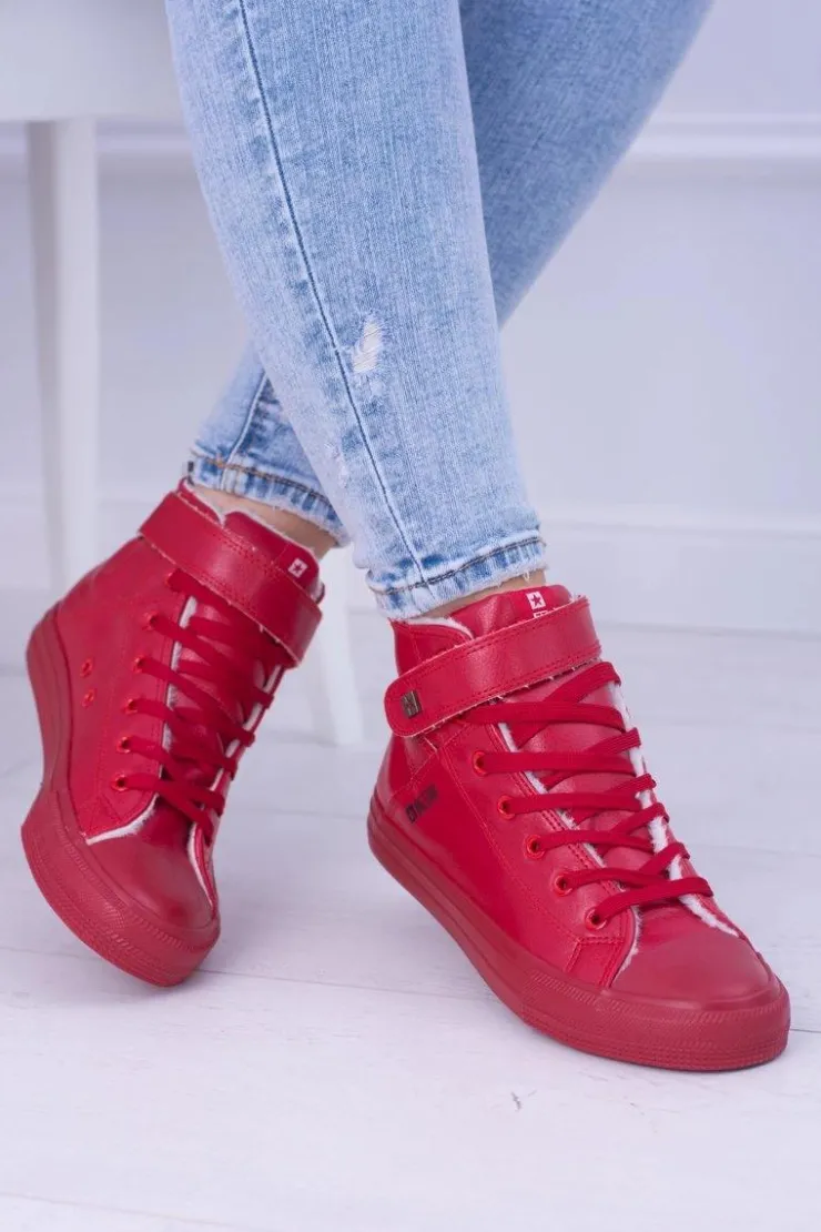 Damskie Big Star Shoes Skórzane Ocieplane Trampki BIG STAR V274529FW Czerwone