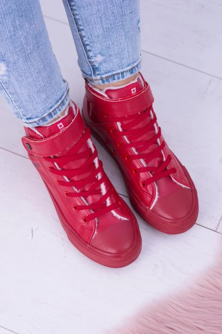 Damskie Big Star Shoes Skórzane Ocieplane Trampki BIG STAR V274529FW Czerwone