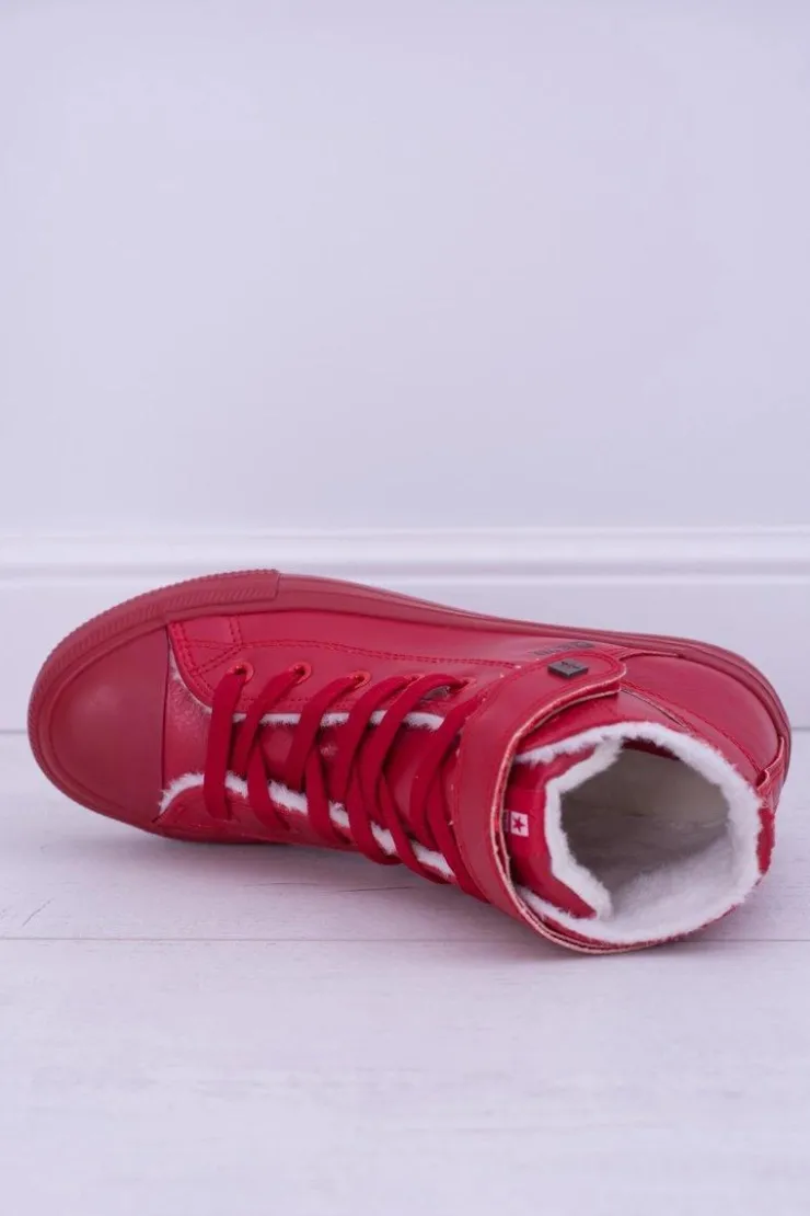 Damskie Big Star Shoes Skórzane Ocieplane Trampki BIG STAR V274529FW Czerwone