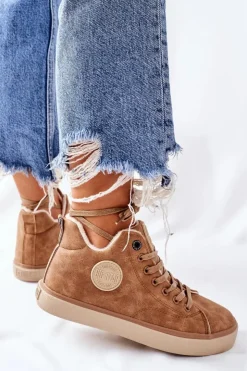 Hot Big Star Shoes Skórzane Ocieplane Trampki Big Star II274149 Camel