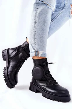 Damskie Big Star Shoes Skórzane Ocieplane Workery Z Nerką Big Star II274430 Czarne