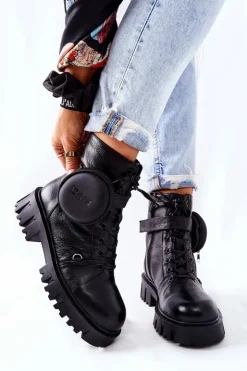 Damskie Big Star Shoes Skórzane Ocieplane Workery Z Nerką Big Star II274430 Czarne