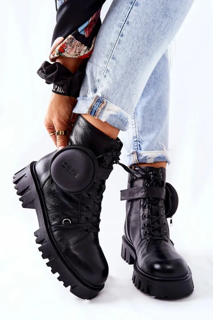 Damskie Big Star Shoes Skórzane Ocieplane Workery Z Nerką Big Star II274430 Czarne