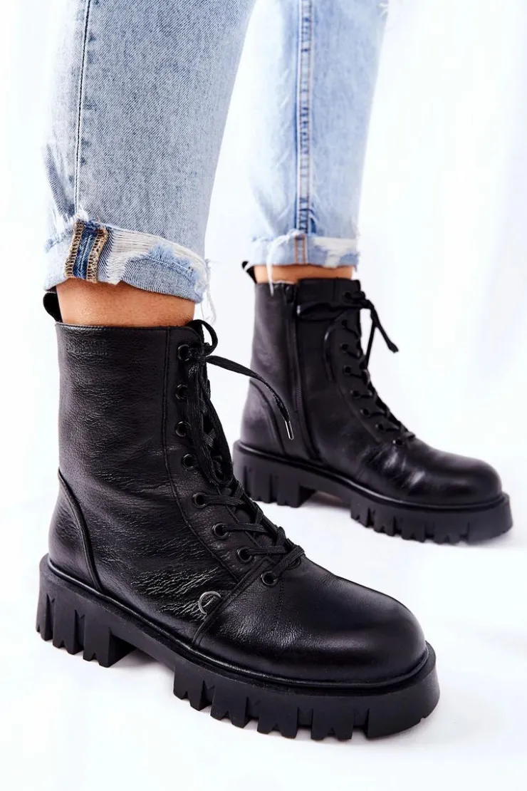 Damskie Big Star Shoes Skórzane Ocieplane Workery Z Nerką Big Star II274430 Czarne