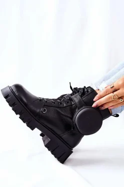 Damskie Big Star Shoes Skórzane Ocieplane Workery Z Nerką Big Star II274430 Czarne