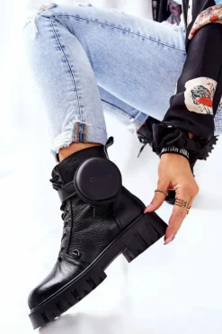 Damskie Big Star Shoes Skórzane Ocieplane Workery Z Nerką Big Star II274430 Czarne