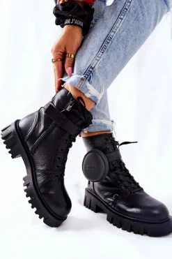 Damskie Big Star Shoes Skórzane Ocieplane Workery Z Nerką Big Star II274430 Czarne