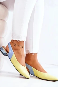 Boto Baleriny Skórzane|Baleriny Klasyczne*Skórzane Odkryte Baleriny Na Obcasie Żółto-Niebieskie Noreen
