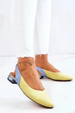 Boto Baleriny Skórzane|Baleriny Klasyczne*Skórzane Odkryte Baleriny Na Obcasie Żółto-Niebieskie Noreen