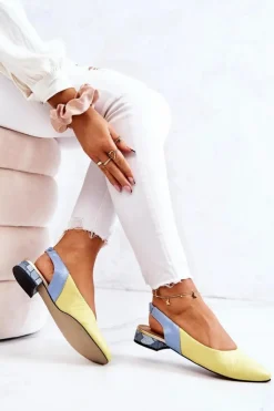 Boto Baleriny Skórzane|Baleriny Klasyczne*Skórzane Odkryte Baleriny Na Obcasie Żółto-Niebieskie Noreen