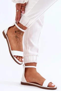 Sale Boto Skórzane Płaskie Sandały Na Zamek Białe Millou