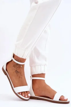 Sale Boto Skórzane Płaskie Sandały Na Zamek Białe Millou