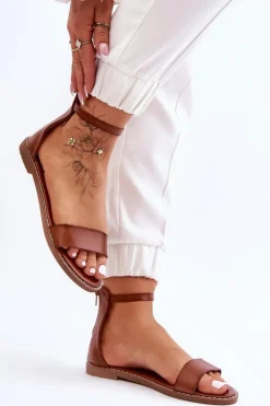 Online Boto Skórzane Płaskie Sandały Na Zamek Brązowe Millou