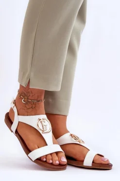 Damskie Damskie buty S.Barski Skórzane Płaskie Sandały S.Barski KV-5541-32 Białe