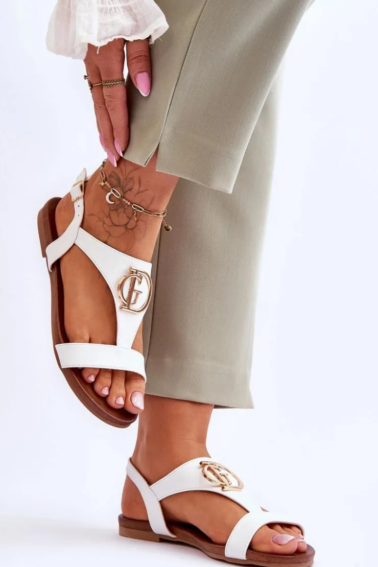 Damskie Damskie buty S.Barski Skórzane Płaskie Sandały S.Barski KV-5541-32 Białe