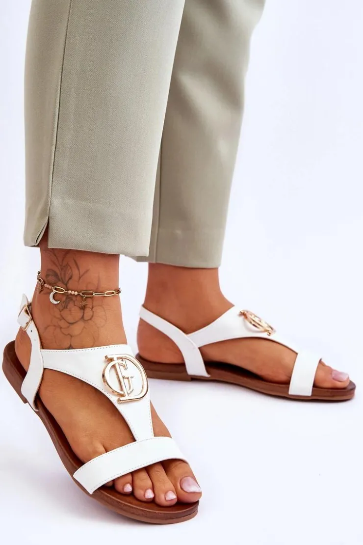 Damskie Damskie buty S.Barski Skórzane Płaskie Sandały S.Barski KV-5541-32 Białe