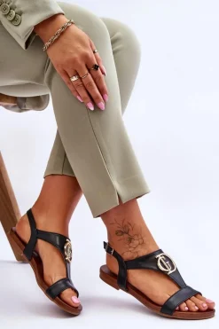 Damskie buty S.Barski Sandały Płaskie*Skórzane Płaskie Sandały S.Barski KV-5541-32 Czarne