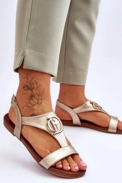 Online Damskie buty S.Barski Skórzane Płaskie Sandały S.Barski KV-5541-32 Złote