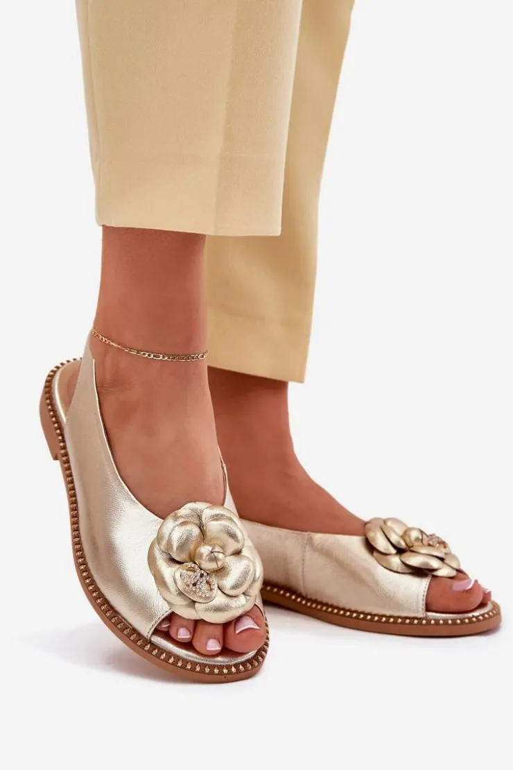 Damskie CheBello Skórzane Płaskie Sandały Z Ozdobą 4642 Złote