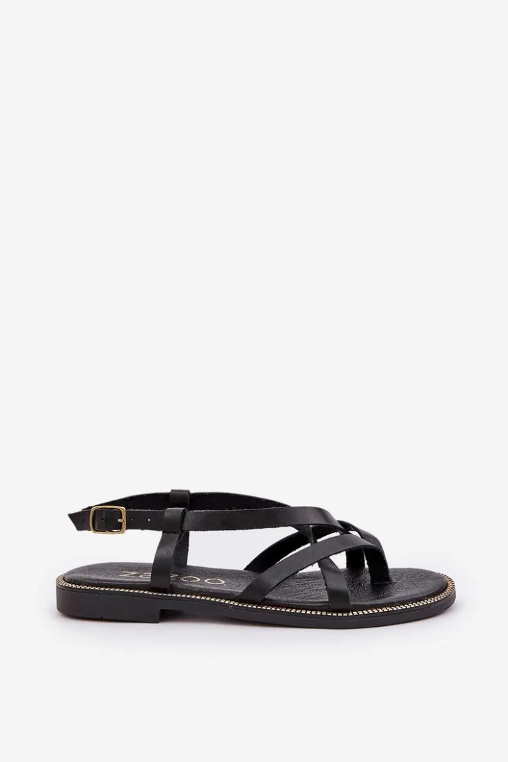 Online Zazoo Skórzane Płaskie Sandały Z Przeplatającymi Się Paseczkami 40429 Czarne Czarny