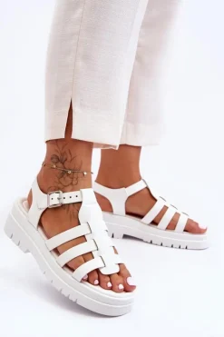 Boto Sandały Płaskie*Skórzane Płaskie Sandały Z Paseczkami Białe Diosa