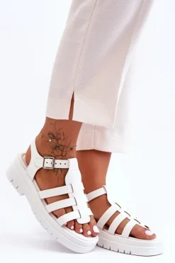 Boto Sandały Płaskie*Skórzane Płaskie Sandały Z Paseczkami Białe Diosa