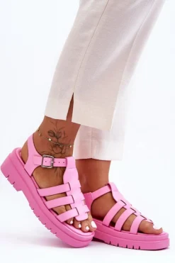 Clearance Boto Skórzane Płaskie Sandały Z Paseczkami Różowe Diosa