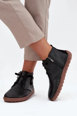 Zazoo Półbuty Skórzane|Barefoot*Skórzane Półbuty Barefoot Damskie Z Ozdobnym Detalem 30072 Czarne Czarny