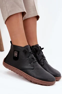 Zazoo Półbuty Skórzane|Barefoot*Skórzane Półbuty Barefoot Damskie Z Ozdobnym Detalem 30072 Czarne Czarny