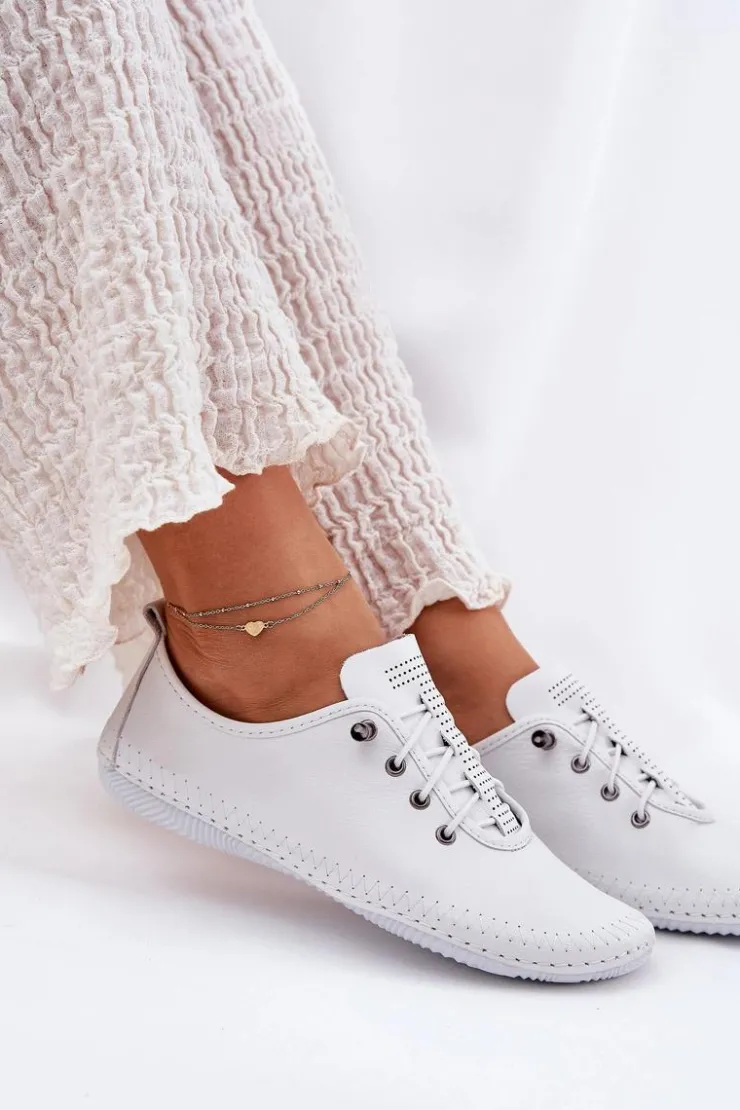 Best Artiker Skórzane Półbuty Damskie 54C0838 Białe