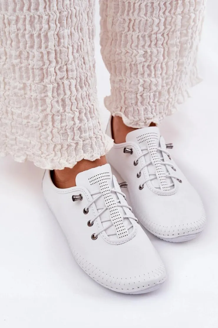 Best Artiker Skórzane Półbuty Damskie 54C0838 Białe