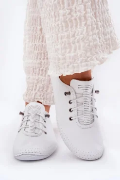 Best Artiker Skórzane Półbuty Damskie 54C0838 Białe