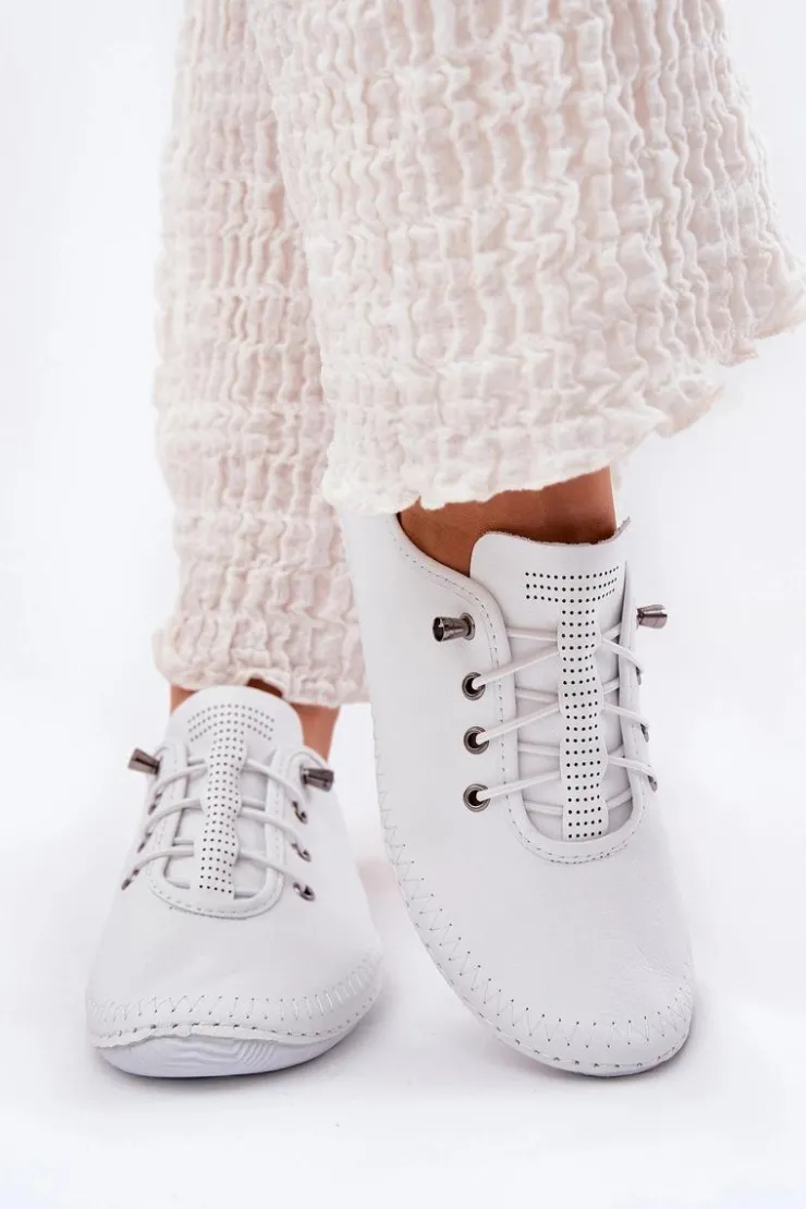 Best Artiker Skórzane Półbuty Damskie 54C0838 Białe