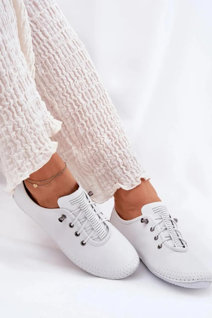 Best Artiker Skórzane Półbuty Damskie 54C0838 Białe