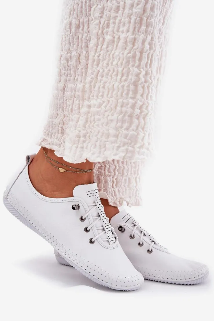 Best Artiker Skórzane Półbuty Damskie 54C0838 Białe