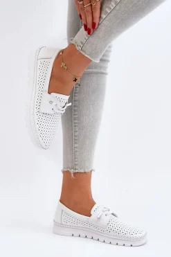 Buty damskie Vinceza Półbuty Skórzane*Skórzane Półbuty Damskie Ażurowe Białe Darnissa