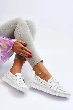 Buty damskie Vinceza Półbuty Skórzane*Skórzane Półbuty Damskie Ażurowe Białe Darnissa