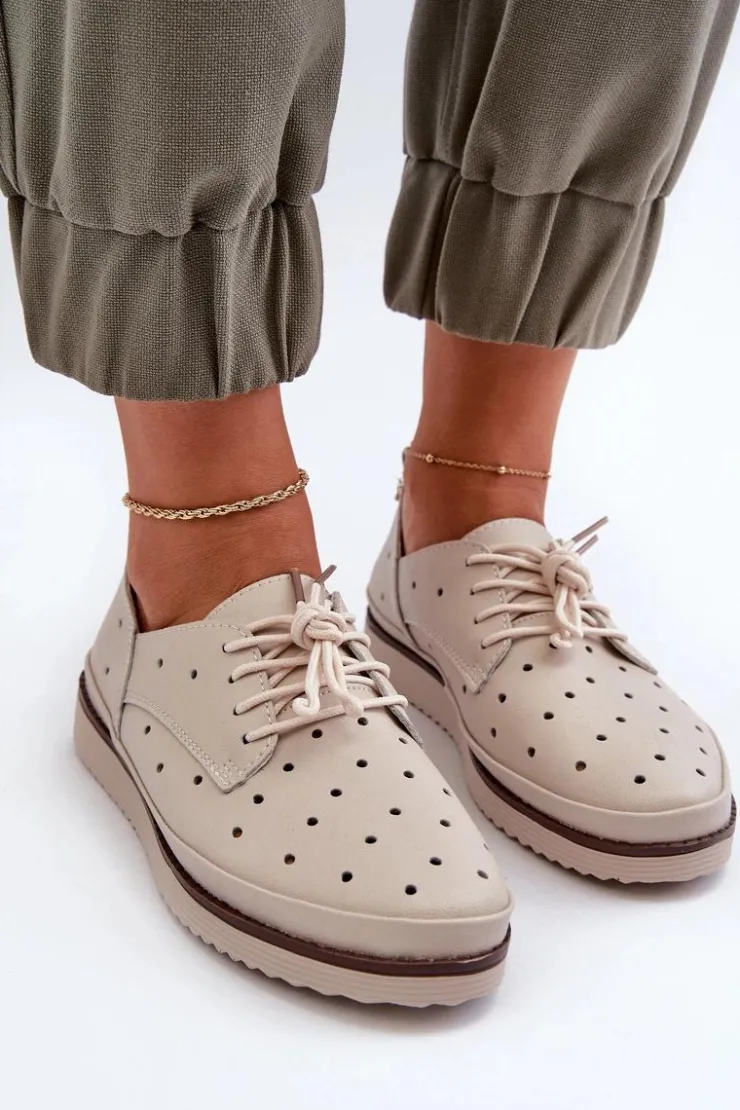 Damskie Damskie buty S.Barski Skórzane Półbuty Damskie Beżowe S.Barski LR182