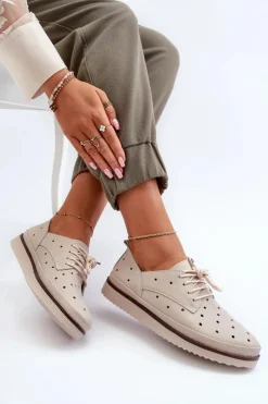 Damskie Damskie buty S.Barski Skórzane Półbuty Damskie Beżowe S.Barski LR182