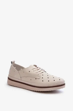 Damskie Damskie buty S.Barski Skórzane Półbuty Damskie Beżowe S.Barski LR182