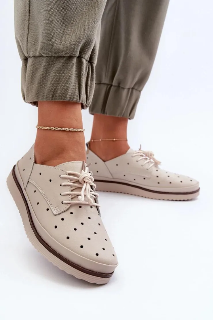 Damskie Damskie buty S.Barski Skórzane Półbuty Damskie Beżowe S.Barski LR182