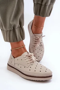 Damskie Damskie buty S.Barski Skórzane Półbuty Damskie Beżowe S.Barski LR182