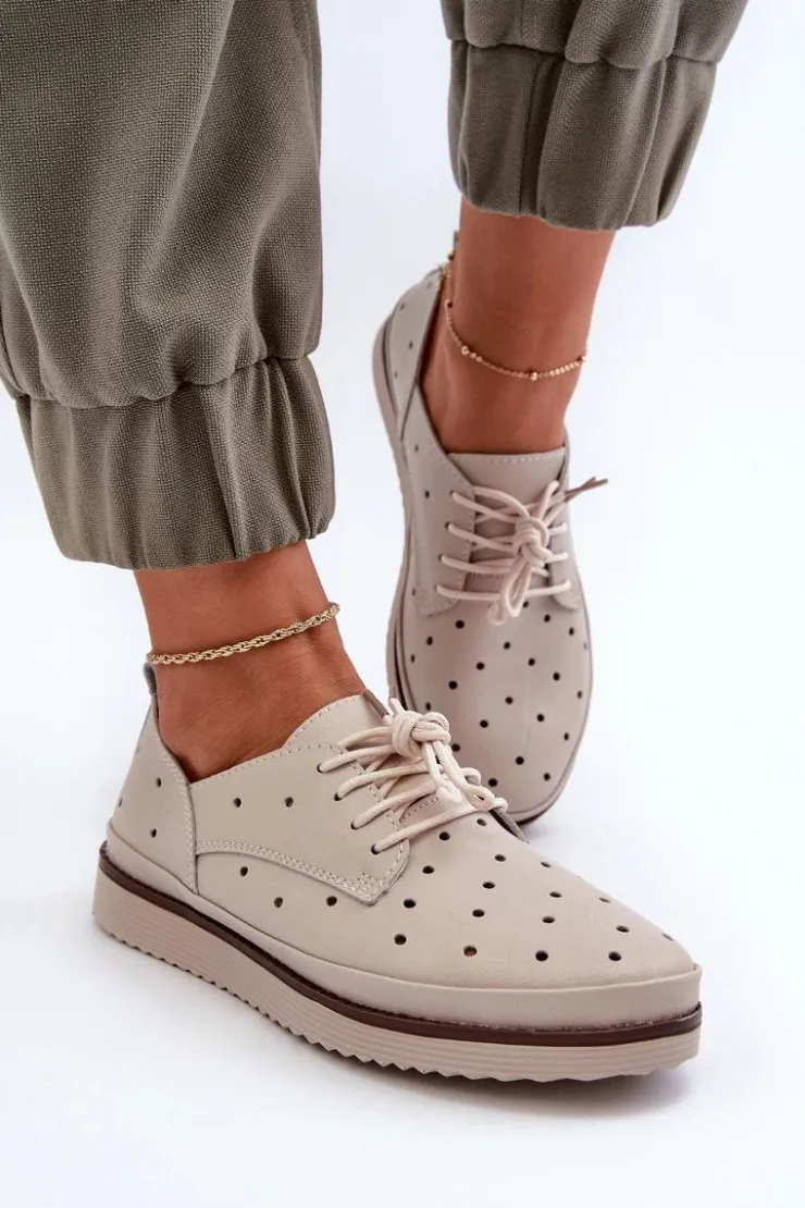 Damskie Damskie buty S.Barski Skórzane Półbuty Damskie Beżowe S.Barski LR182