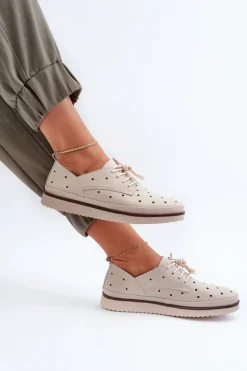 Damskie Damskie buty S.Barski Skórzane Półbuty Damskie Beżowe S.Barski LR182