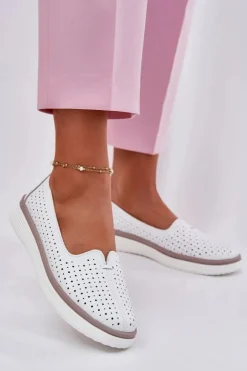 Hot Evento Skórzane Półbuty Damskie Białe Liaruna