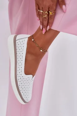 Hot Evento Skórzane Półbuty Damskie Białe Liaruna