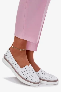 Hot Evento Skórzane Półbuty Damskie Białe Liaruna