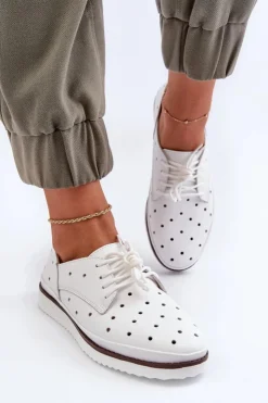 Damskie Damskie buty S.Barski Skórzane Półbuty Damskie Białe S.Barski LR182