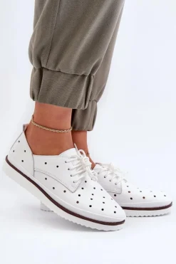 Damskie Damskie buty S.Barski Skórzane Półbuty Damskie Białe S.Barski LR182