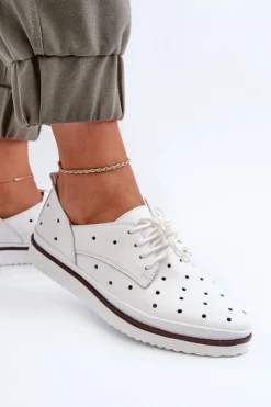 Damskie Damskie buty S.Barski Skórzane Półbuty Damskie Białe S.Barski LR182